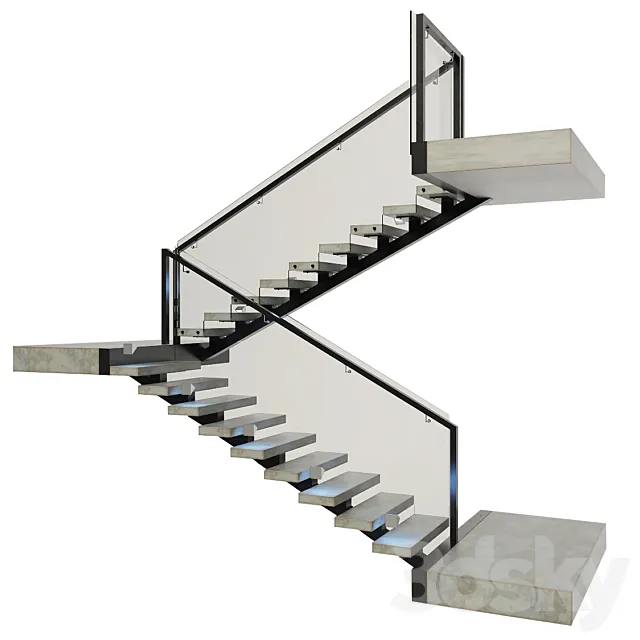 Ladder made of concrete metal and glass with backlight illuminated PROFI LED IP44 3D Model