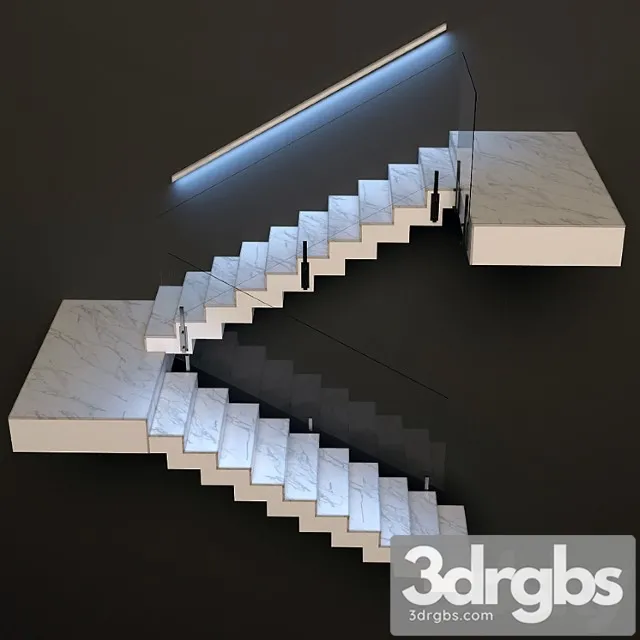 Ladder made of marble glass and metal with built-in led illuminated handrail 3D Model Download