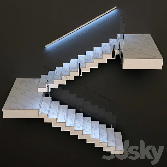 Ladder made of marble. glass and metal with built-in LED illuminated handrail 3DModel