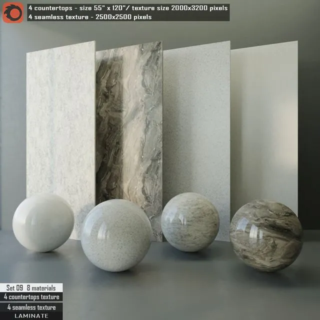 Laminate countertops & Seamless texture Set 09 3D Model