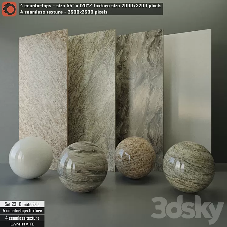 Laminate countertops & Seamless texture Set 23 3D Model