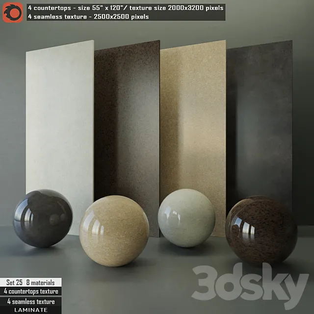 Laminate countertops & Seamless texture Set 25 3D Model Laminate countertops & Seamless texture Set 25 3D Model