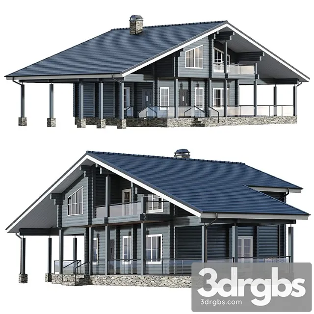 Laminated Timber House With Carport Large Terrace 3D Model Download