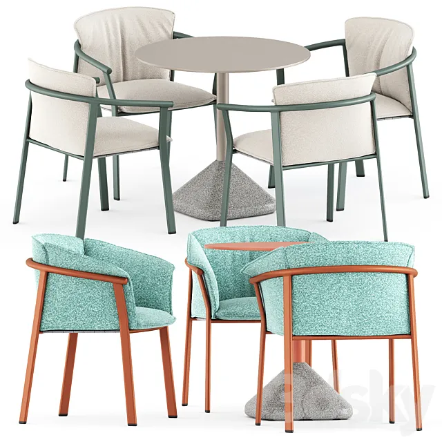 Lamorisse chair 3684 and 3685 and Concrete 855 table by Pedrali 3D Model Lamorisse chair 3684 and 3685 and Concrete 855 table by Pedrali 3D Model