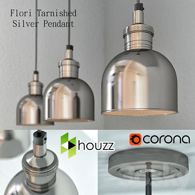 Lamp Flori Tarnished Silver Pendant 3DModel Lamp Flori Tarnished Silver Pendant 3DModel