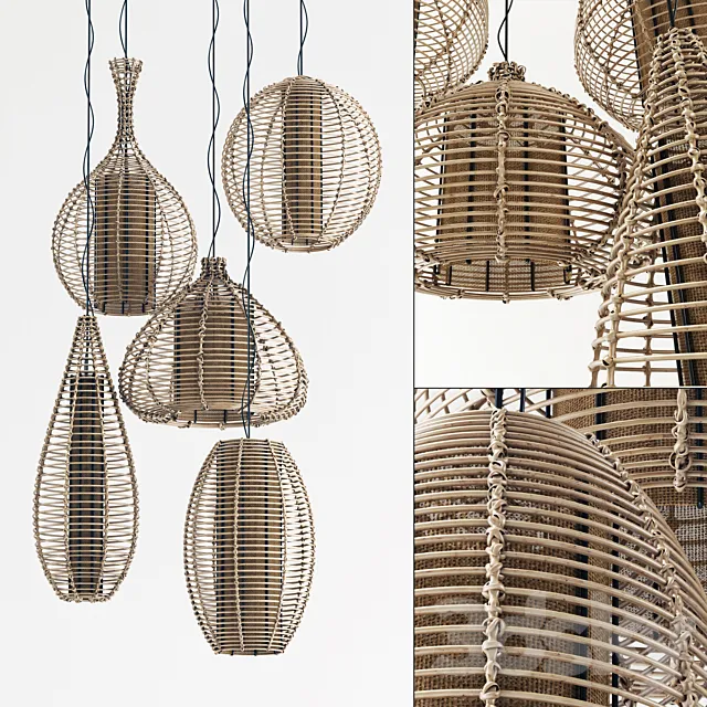 Lamp light form rotang thick n1 _ Wicker chandeliers made of thin rattan No. 1 3D Model