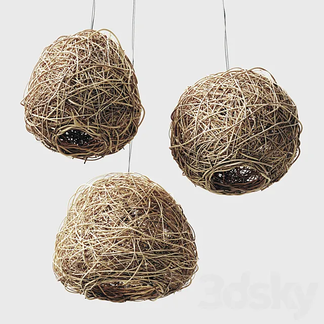Lamp Rattan sphere hive n1 _ Rattan chandeliers spherical beehive number 1 3DModel