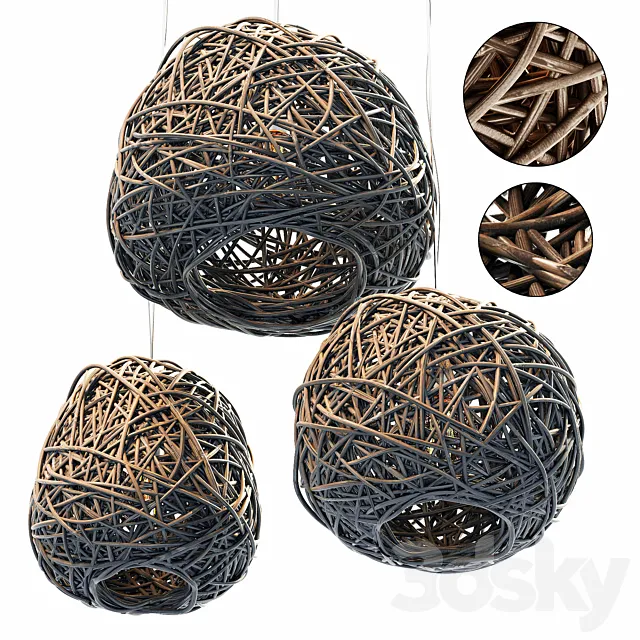 Lamp Rattan sphere hive n2 _ Chandelier made of rattan spherical hive number 2 3D Model