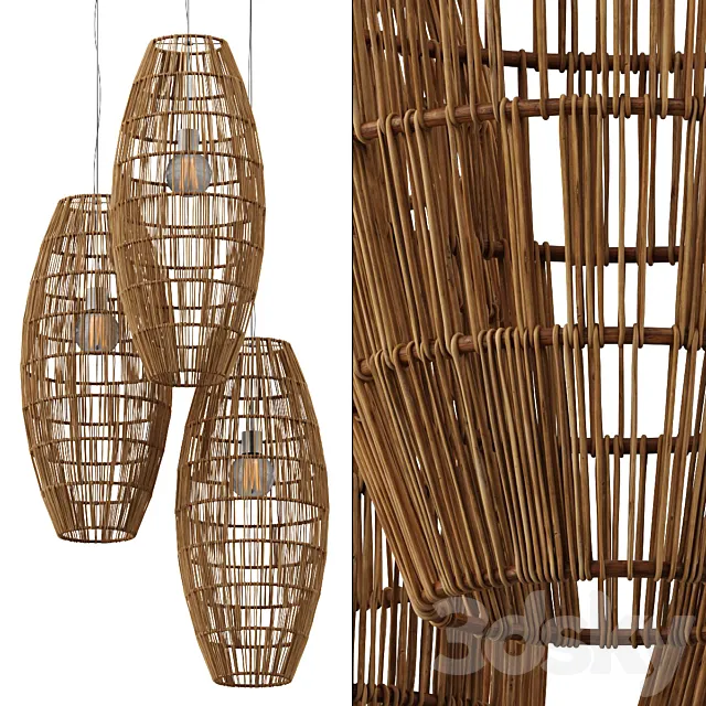 Lamp wicker barrel n2 3D Model Lamp wicker barrel n2 3D Model