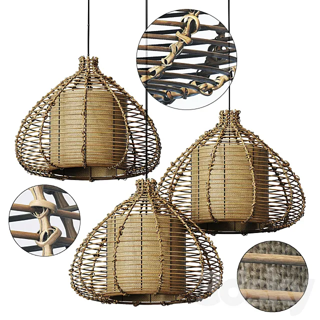 Lamp wicker branch rattan dome 3D Model