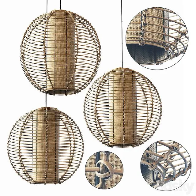 Lamp wicker branch rattan sphere 3D Model