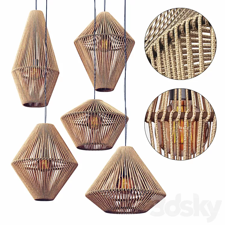 Lamp wood rattan wicker Cone / Chandeliers rattan cone 3D Model Lamp wood rattan wicker Cone / Chandeliers rattan cone 3D Model
