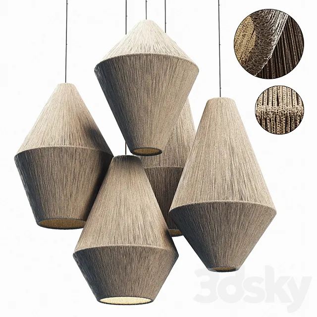 Lamp wood rattan wicker Cone n3 3D Model