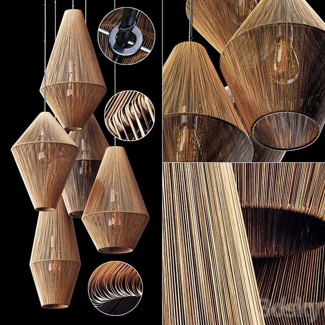 Lamp wood rattan wicker Cone n4 3D Model