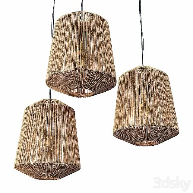 Lamp wood rotang wicker barrel 3D Model