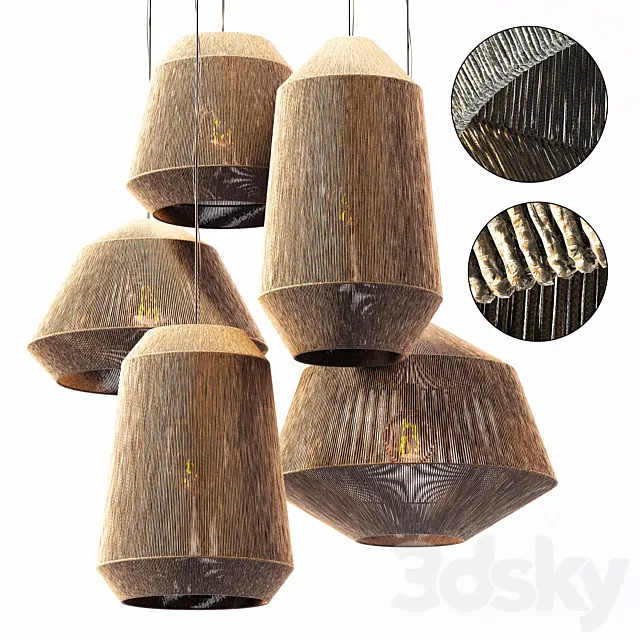 Lamp wood rotang wicker barrel n2 _ Wicker rattan lamp “Barrel” No. 2 3D Model