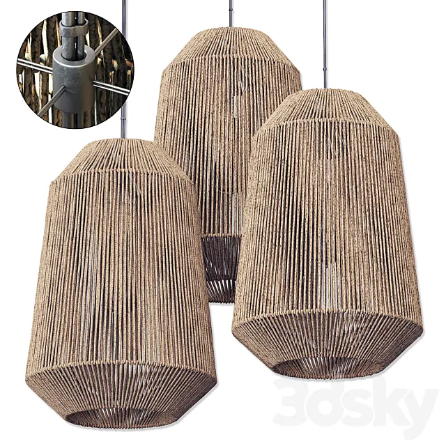 Lamp wood rotang wicker barrel n3 _ Wicker rattan lamp “Barrel” No. 3 3D Model