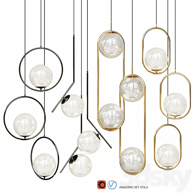 Lampatron HOOP pendant Lights amazing set vol. 9 3D Model Lampatron HOOP pendant Lights amazing set vol. 9 3D Model