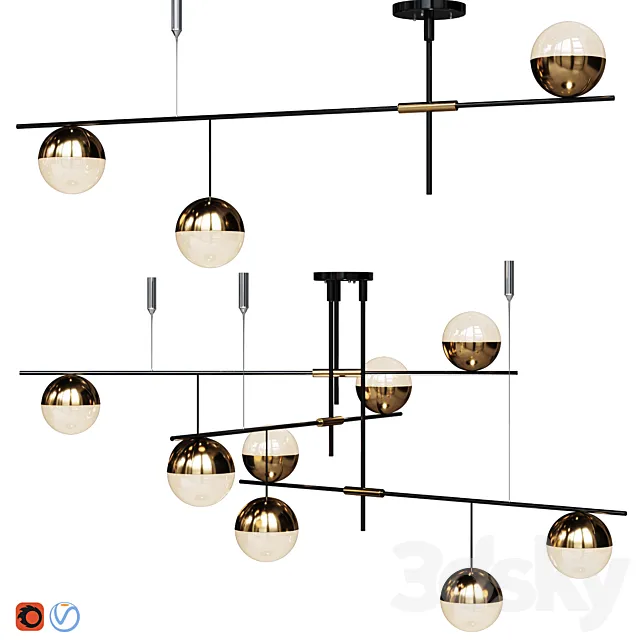 Lampatron Technum Chandelier set.v1 3 and 9 shades 3DModel