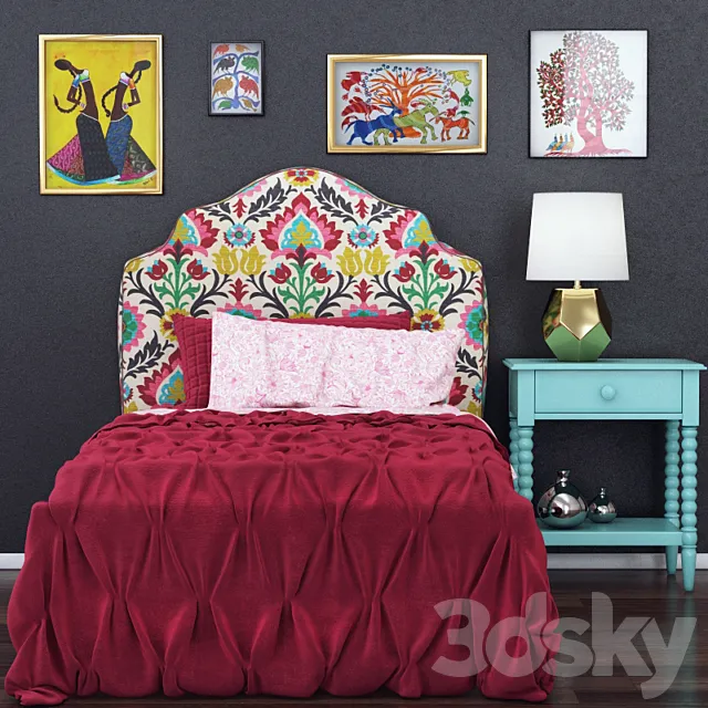 Landofnod Twin Arched Upholstered Headboard (Pattern – Desert Flower) 3DModel Landofnod Twin Arched Upholstered Headboard (Pattern – Desert Flower) 3DModel