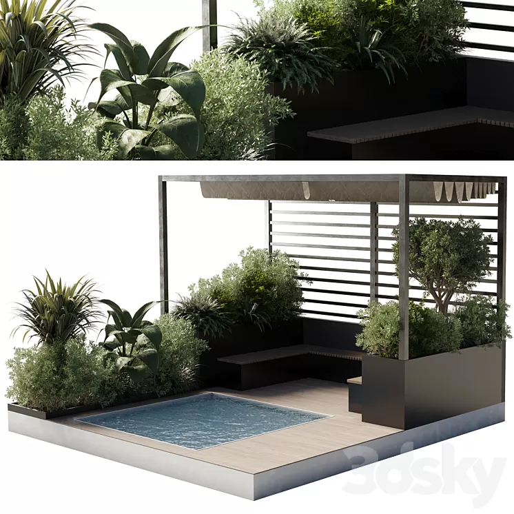 Landscape Furniture by pool with Pergola and Roof garden 08 3D Model