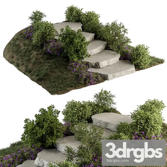 Landscape furniture rock stairs with garden – architect element 56 3D Model Download