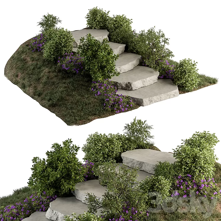 Landscape Furniture Rock stairs with Garden – Architect Element 56 3D Model