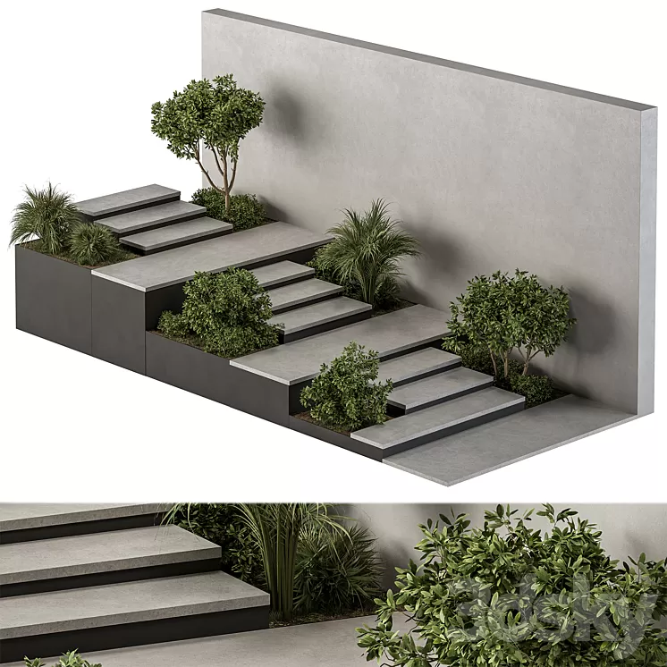 Landscape Furniture stairs with ivy and Garden – Architect Element 57 3D Model