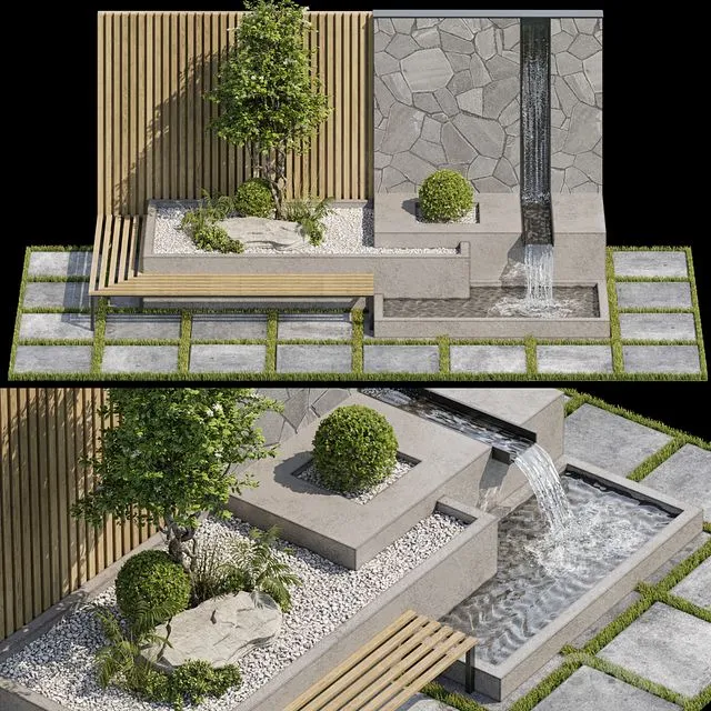 Landscape Furniture with Fountain – Architect Element 07 3D Model Landscape Furniture with Fountain – Architect Element 07 3D Model