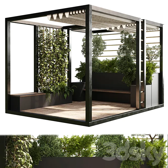 Landscape Furniture with Pergola and Roof garden 03 3D Model