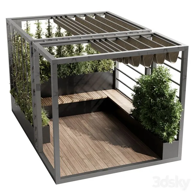 Landscape Furniture With Pergola And Roof Garden 09 3D Model Landscape Furniture With Pergola And Roof Garden 09 3D Model