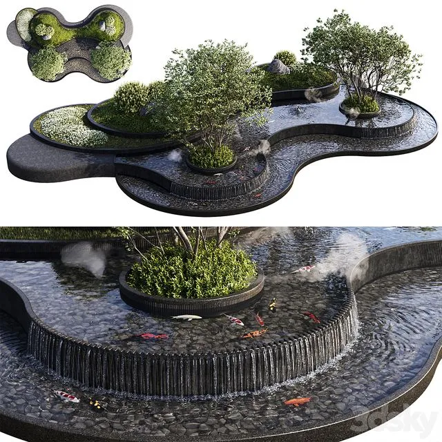 Landscaping Figure with Plants Waterfalls and Fish 1 3D Model Landscaping Figure with Plants Waterfalls and Fish 1 3D Model