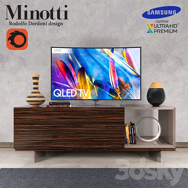 Lang Minotti tv console and Samsung QLEDTV 3D Model Lang Minotti tv console and Samsung QLEDTV 3D Model