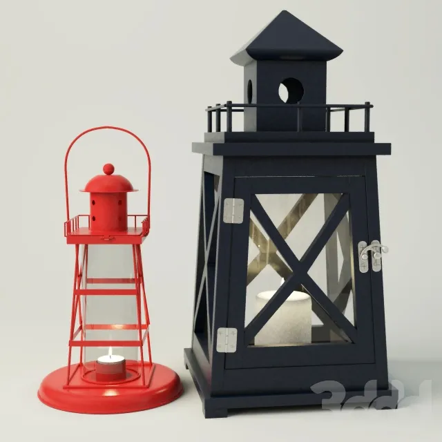 Lantern and candle in a marine style 3D Model Lantern and candle in a marine style 3D Model
