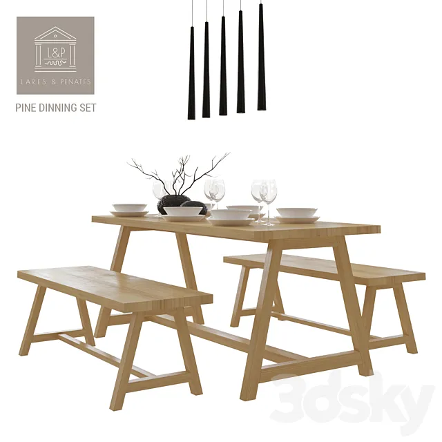 Lares & Penates Pine Dinning Set 3DModel Lares & Penates Pine Dinning Set 3DModel