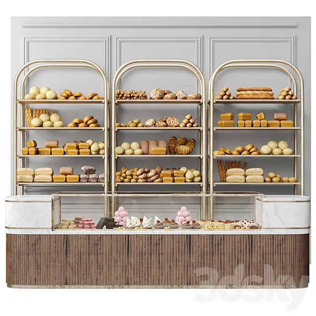 Large bakery with pastries and desserts 3D Model