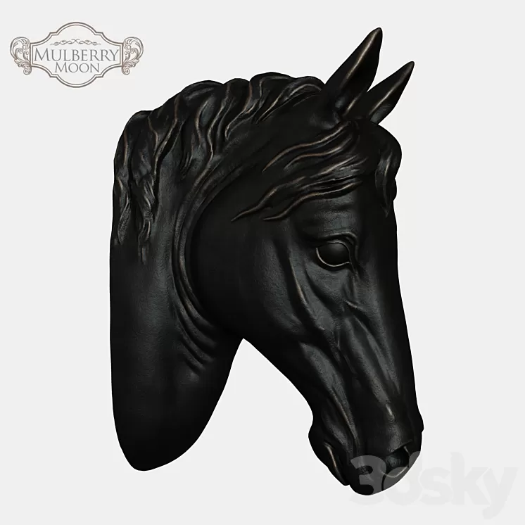 Large Black Horse Head Wall Sculpture 3D Model