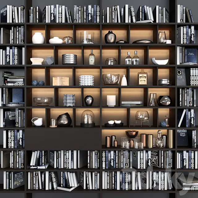 Large bookcase with books and decor 3D Model