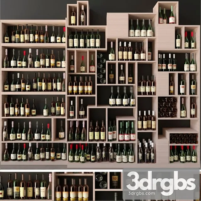 Large collection of wine in a wine shop. alcohol 4 3D Model Download