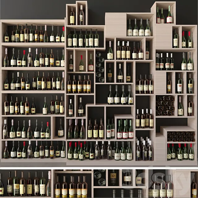 Large collection of wine in a wine shop. Alcohol 4 3D Model