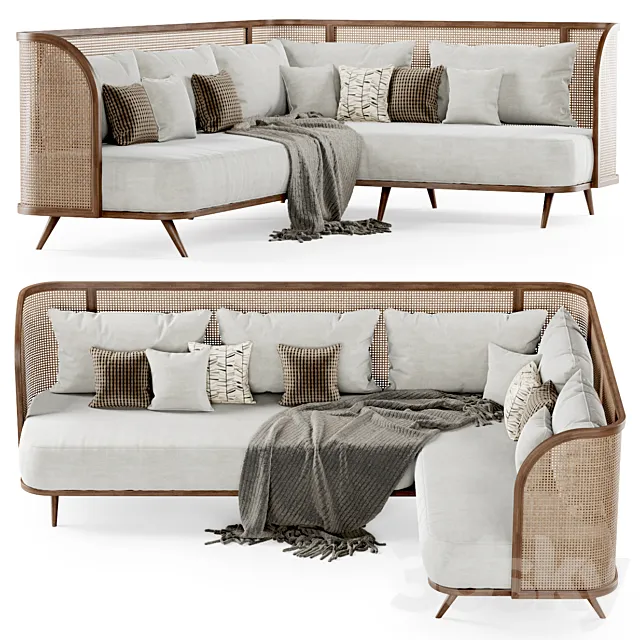 Large corner garden sofa HLC _ Large corner sofa rattan 3D Model