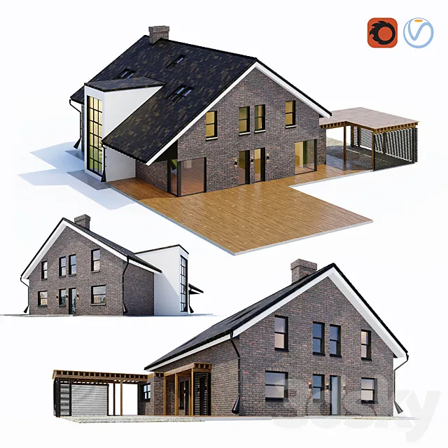 Large cottage with a carport 3D Model