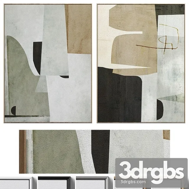 Large Mid Century Abstract Neutral Wall Art C 410 3D Model Download