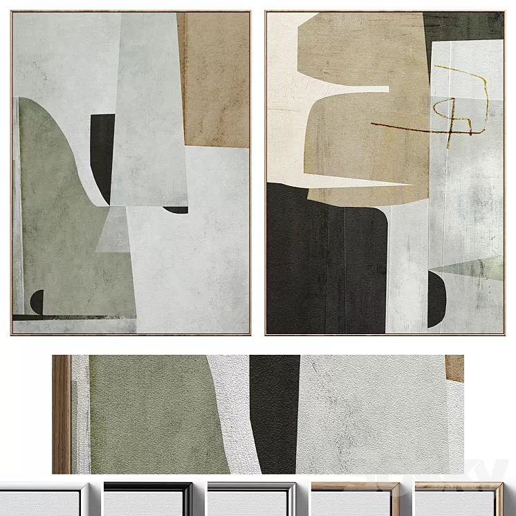 Large Mid-Century Abstract Neutral Wall Art C-410 3D Model Free Download
