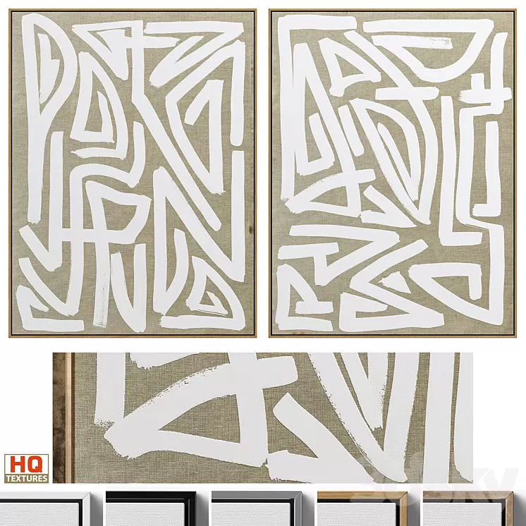 Large Mid-Century Abstract Neutral Wall Art C-446 3D Model Free Download