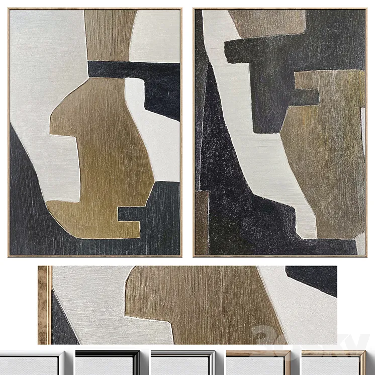Large Mid-Century Abstract Neutral Wall Art C-525 3D Model Free Download