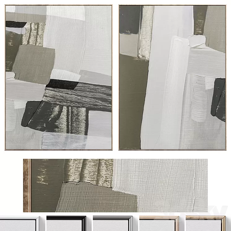 Large Mid-Century Abstract Neutral Wall Art C-674 3D Model Free Download