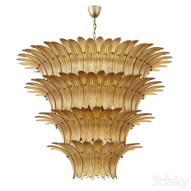 Large Palmette Chandelier Four Tiers Murano amber in the Style of Barovier 3D Model