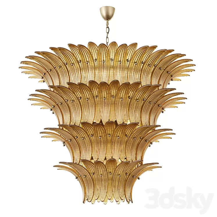 Large Palmette Chandelier Four Tiers Murano amber in the Style of Barovier 3D Model Free Download