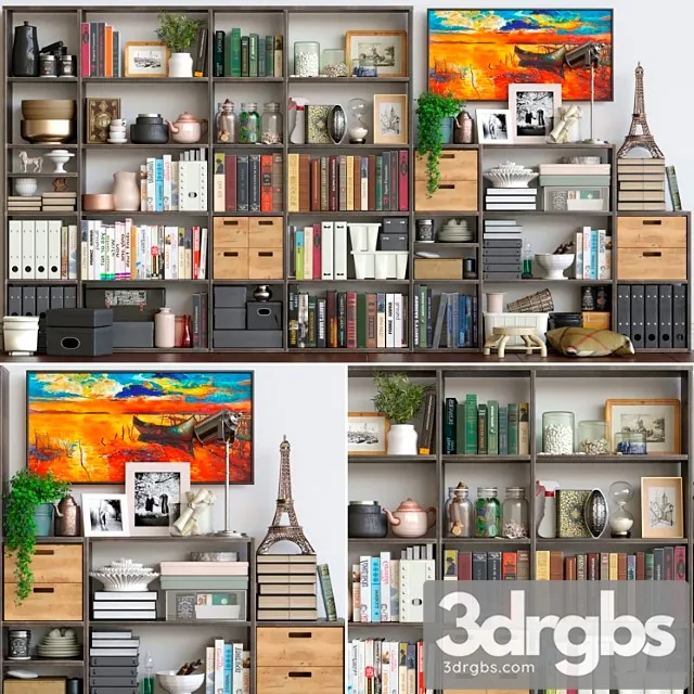 Large wardrobe with decor accessories figurines and vases 3D Model Download